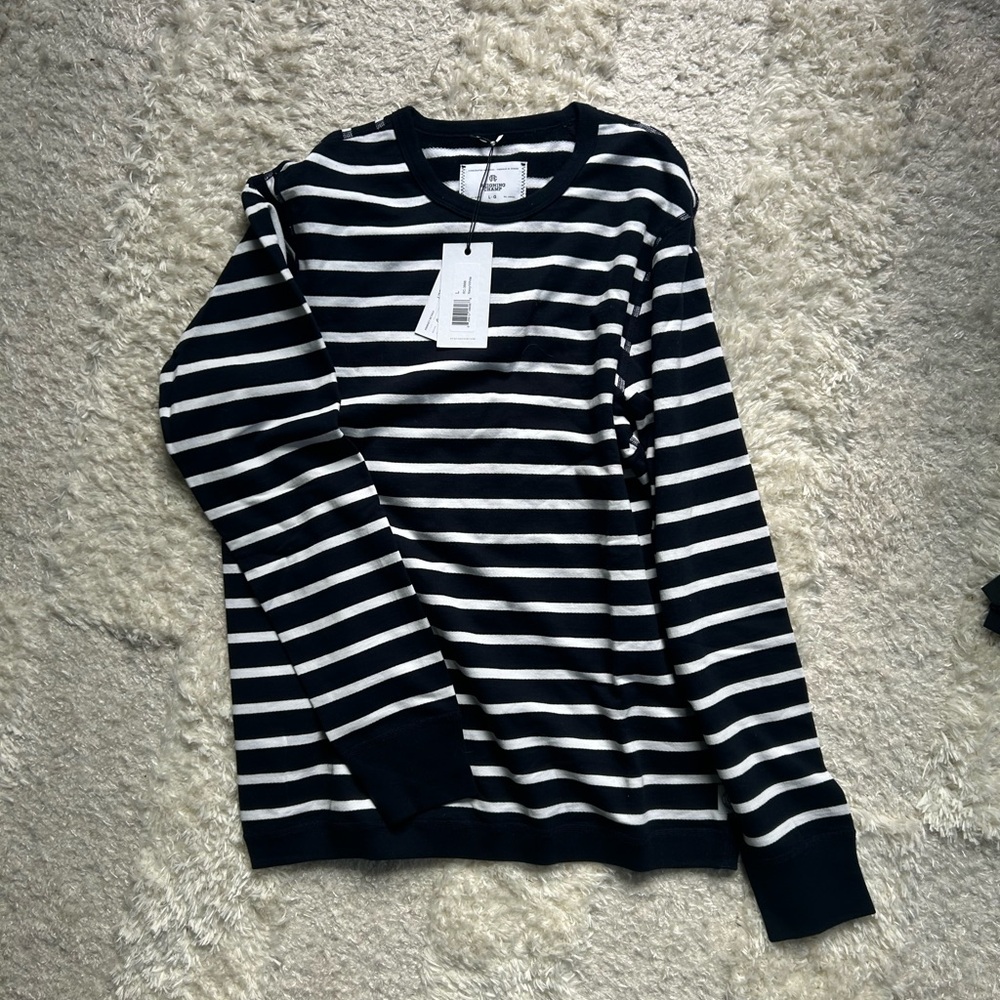 Reigning Champ Navy and White Striped Tee